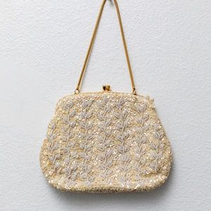 Vintage-Inspired Sequin Cream Purse